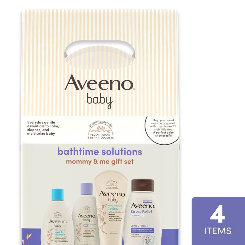 slide 1 of 9, Aveeno Baby & Me Daily Bathtime Solutions Gift Set Includes Baby Wash, Shampoo,Calming Bath and Moisturizing Lotion - 4ct, 4 ct