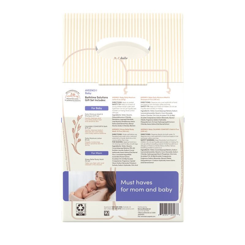 slide 9 of 9, Aveeno Baby & Me Daily Bathtime Solutions Gift Set Includes Baby Wash, Shampoo,Calming Bath and Moisturizing Lotion - 4ct, 4 ct