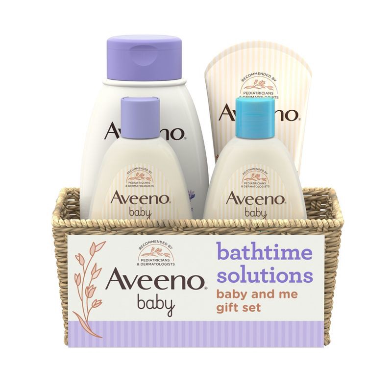 slide 1 of 7, Aveeno Baby & Me Daily Bathtime Solutions Gift Set Includes Baby Wash, Shampoo,Calming Bath and Moisturizing Lotion - 4ct, 4 ct