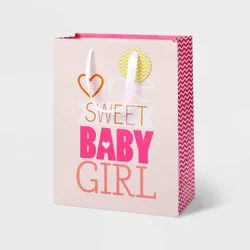 Medium 'One Sweet Baby Girl' Baby Shower Gift Bag with Tag Pink - Spritz™: Typography, Paper, 12.75" Height, 10" Width