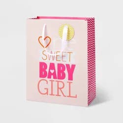 Medium 'One Sweet Baby Girl' Baby Shower Gift Bag with Tag Pink - Spritz™: Typography, Paper, 12.75" Height, 10" Width