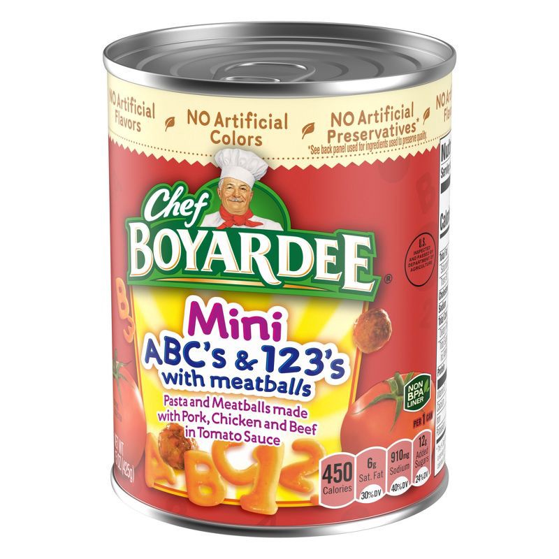 slide 2 of 5, Chef Boyardee Mini ABC's & 123's with Meatballs - 15oz, 15 oz