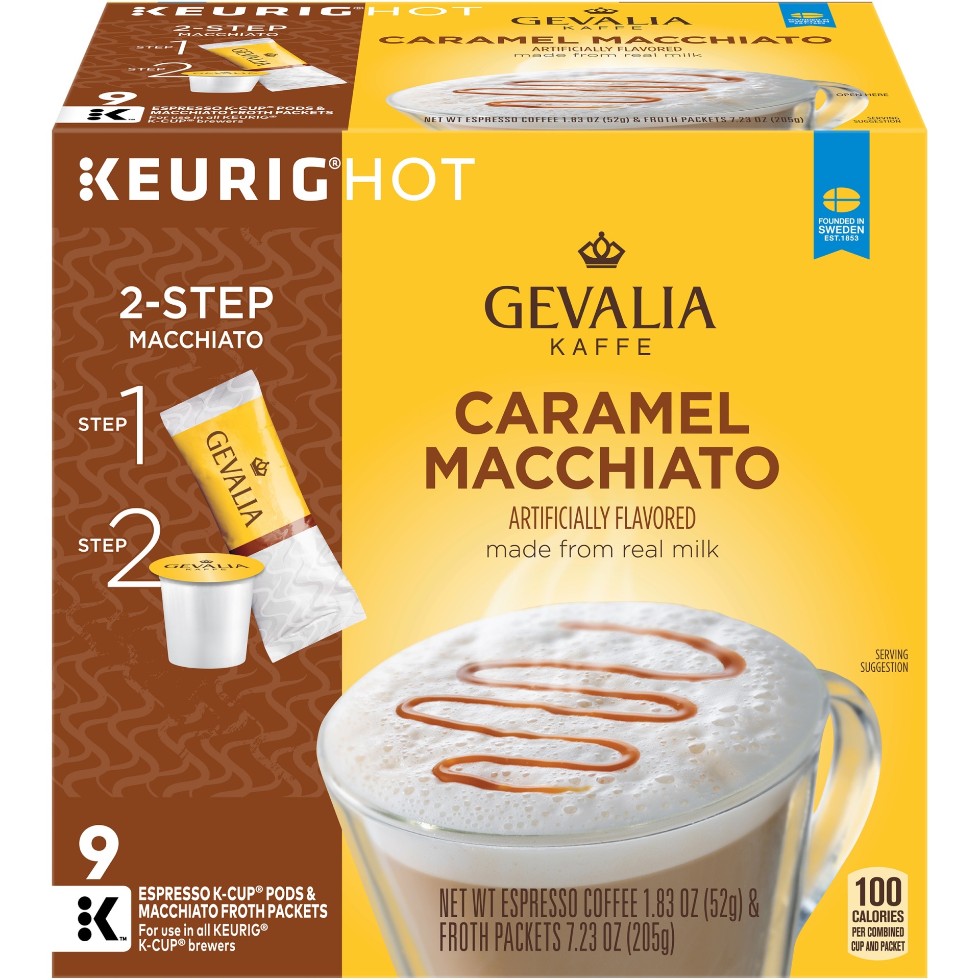slide 1 of 6, Gevalia Kaffe Caramel Macchiato Espresso Coffee Cup Pods, 9 ct