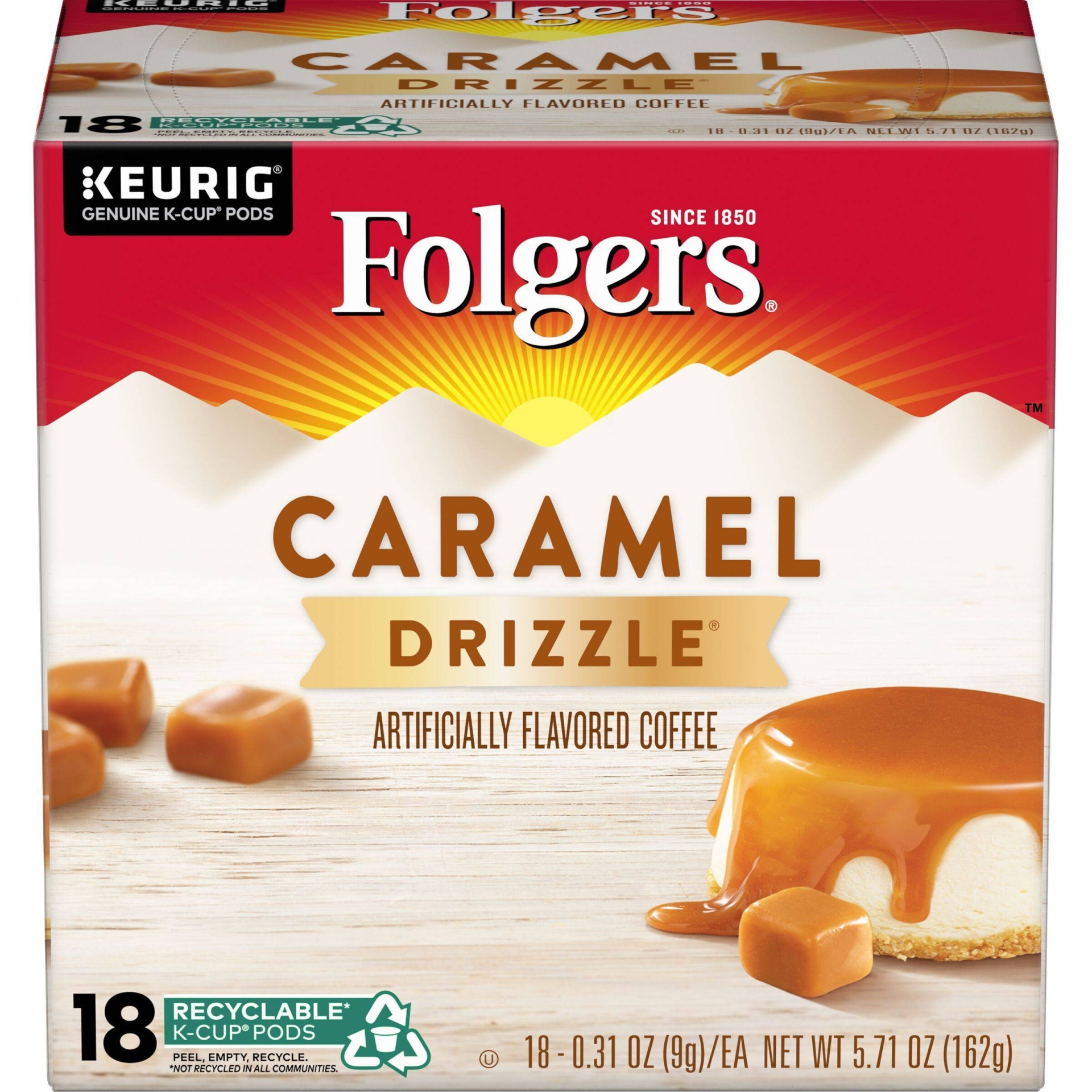 slide 1 of 1, Folgers Gourmet Selections Caramel Drizzle Flavored Coffee Cup Pods, 18 ct