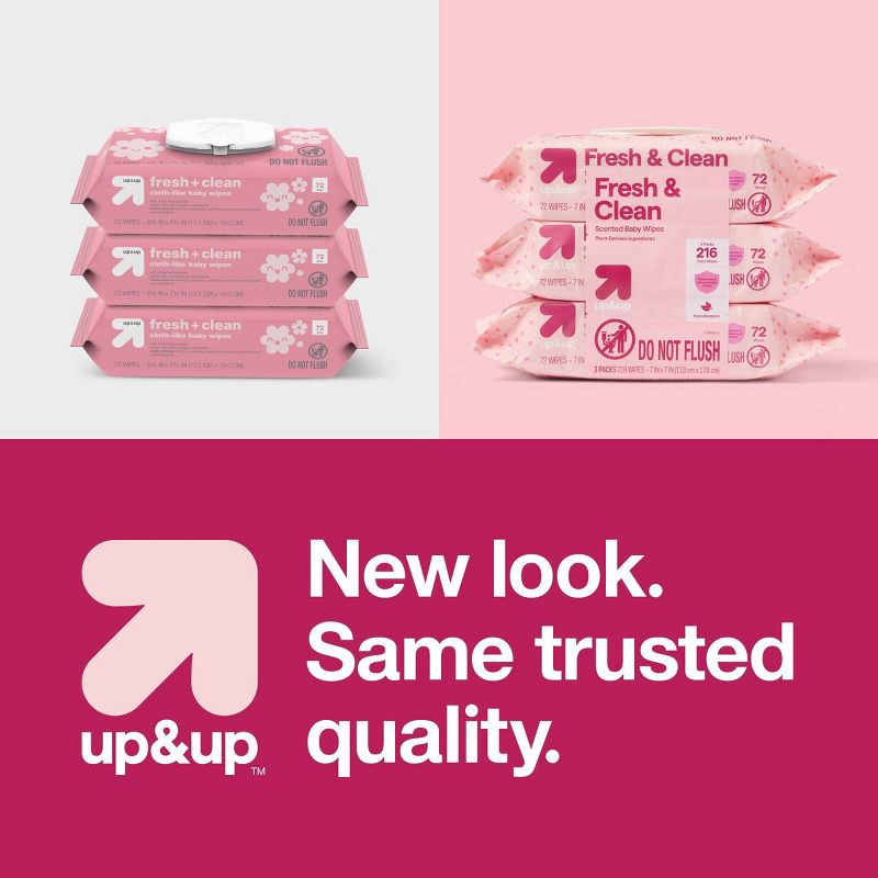 slide 7 of 7, Fresh & Clean Scented Baby Wipes - 3pk/216ct - up&up™, 3 ct, 216 ct