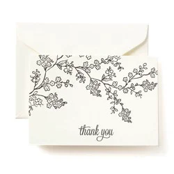 Mara-Mi 50ct Black/White Floral Thank You Notes Card Set with Envelopes