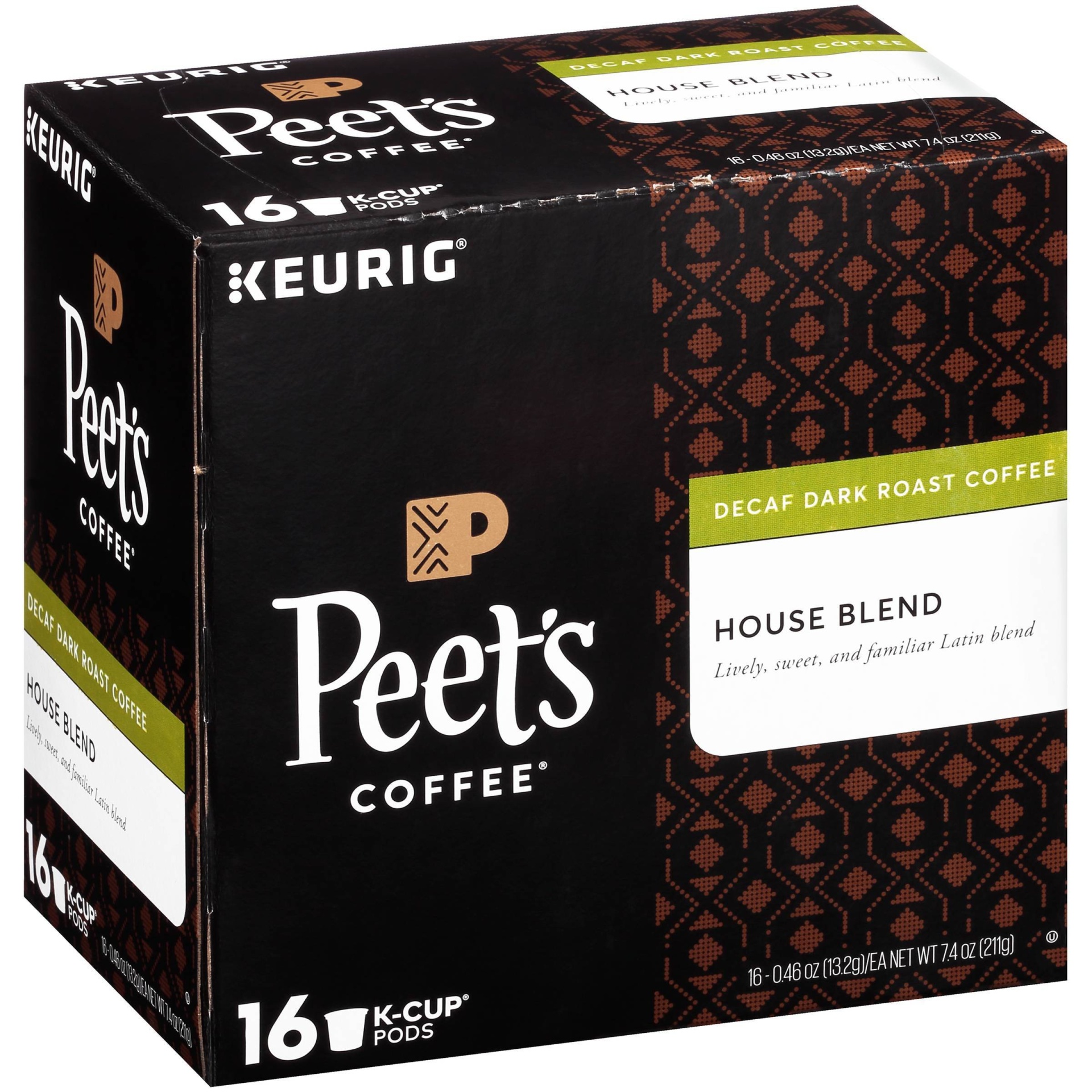 slide 1 of 7, Peet's Coffee Decaf House Blend Dark Roast Coffee - Keurig K-Cup Pods, 16 ct