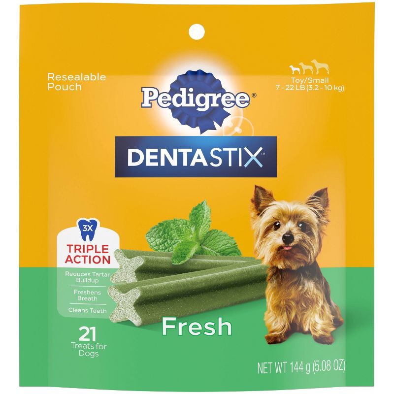 slide 1 of 9, Pedigree Dentastix Mint and Spearmint flavor Dental and Hard Chewy Dog Treats for Small Dog - 21ct, 21 ct