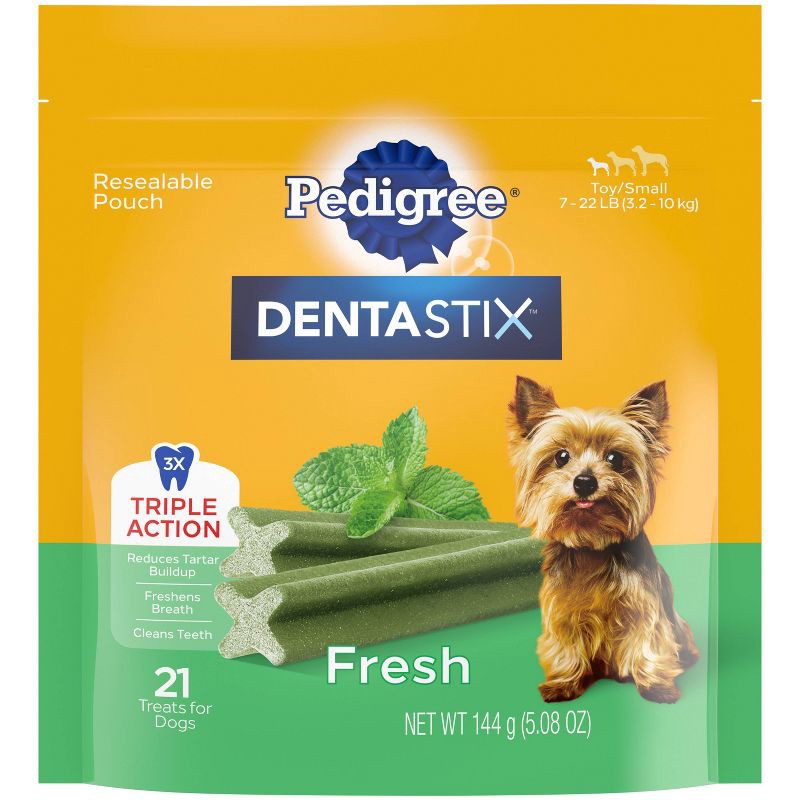 slide 1 of 10, Pedigree Dentastix Mint Fresh Flavor Dental and Hard Chewy Dog Treats for Small Dog - 21ct, 21 ct