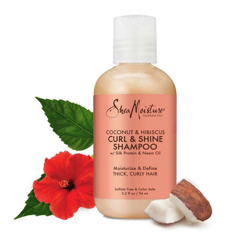 slide 4 of 7, SheaMoisture Coconut & Hibiscus Curl & Shine Shampoo - 3.2 fl oz, 3.2 fl oz