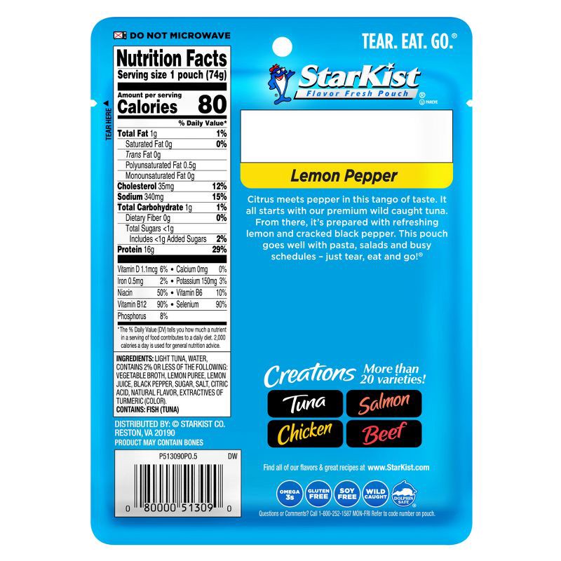 slide 2 of 7, StarKist Tuna Creations Lemon Pepper Pouch - 2.6oz, 2.6 oz