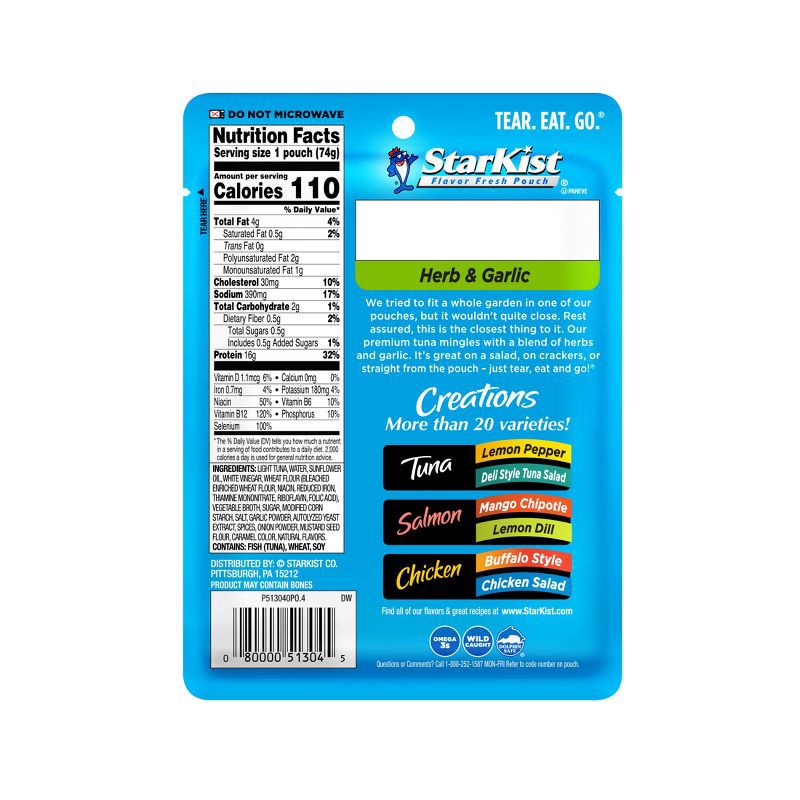 slide 2 of 5, StarKist Tuna Creations Herb & Garlic Pouch - 2.6oz, 2.6 oz