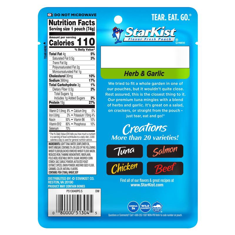 slide 2 of 5, StarKist Tuna Creations Herb & Garlic Pouch - 2.6oz, 2.6 oz