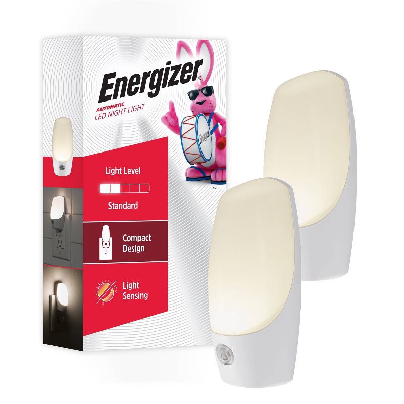 slide 1 of 21, Energizer 2pk LED Automatic Plug In Nightlights: Wall Plug Night Light for Bathroom, ETL Listed, 30,000 Hour Bulb Life, 2 ct