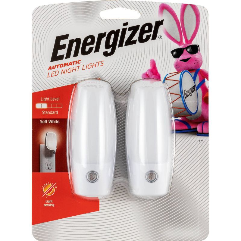 slide 1 of 20, Energizer 2pk LED Automatic Plug In Nightlights: Wall Plug Night Light for Bathroom, ETL Listed, 30,000 Hour Bulb Life, 2 ct