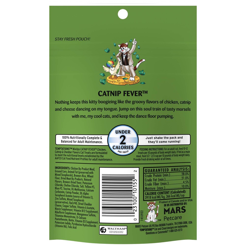 slide 2 of 4, Temptations MixUps Chicken, Catnip and Cheese Flavor Crunchy Adult Cat Treats - 3oz, 3 oz