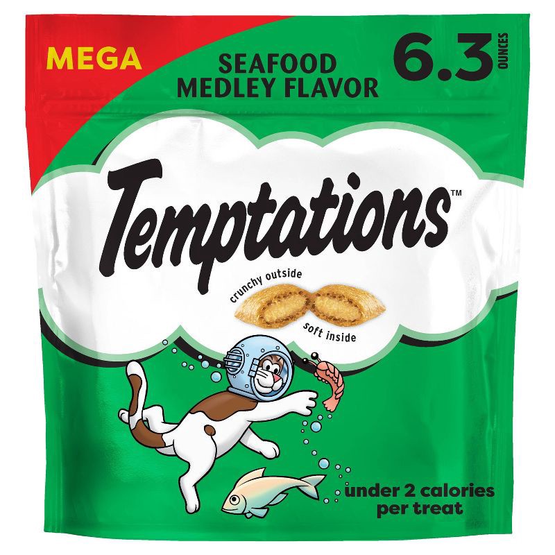 slide 1 of 10, Temptations Classic Seafood Medley Flavor Crunchy Cat Treats - 6.3oz, 6.3 oz