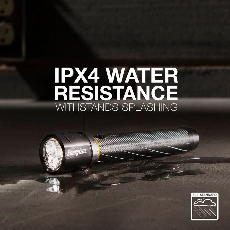 slide 3 of 8, Energizer 2AA Vision LED HD Metal FlashLight: 400 Lumens, Water & Impact-Resistant, 5 Modes, Silver, Includes Batteries, 1 ct