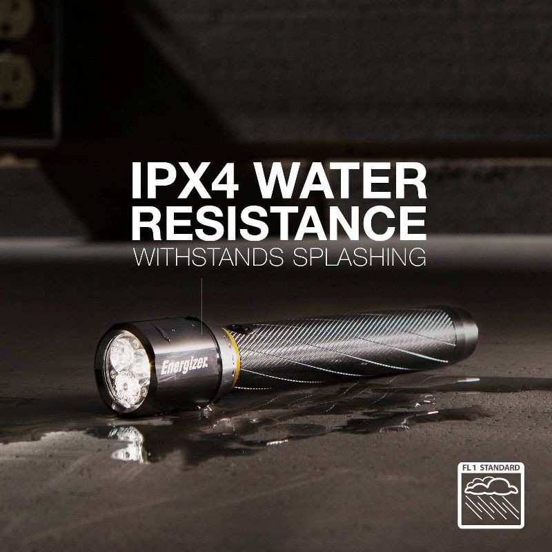 slide 5 of 8, Energizer 2AA Vision LED HD Metal FlashLight: 400 Lumens, Water & Impact-Resistant, 5 Modes, Silver, Includes Batteries, 1 ct