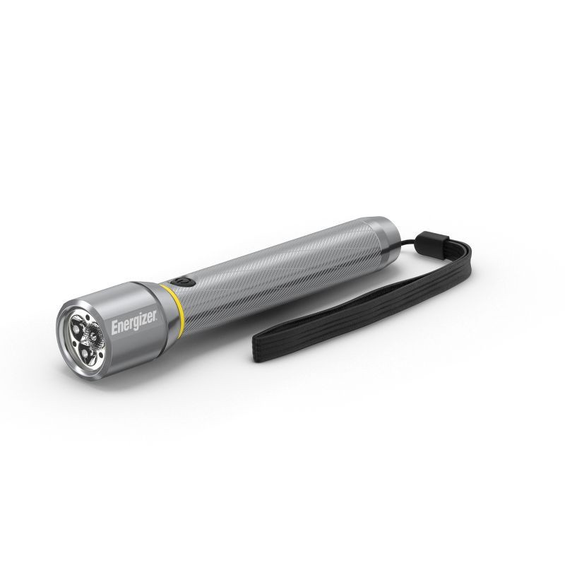 slide 1 of 8, Energizer 2AA Vision LED HD Metal FlashLight: 400 Lumens, Water & Impact-Resistant, 5 Modes, Silver, Includes Batteries, 1 ct