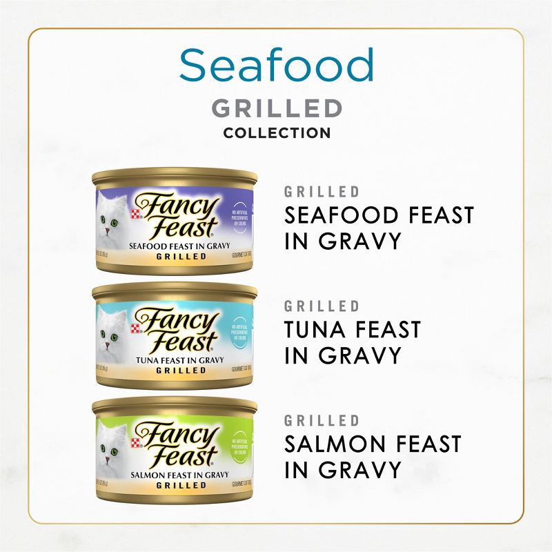 slide 3 of 11, Purina Fancy Feast Variety Pack Fish, Seafood, Tuna and Salmon Flavor Gravy Wet Cat Food Cans - 3oz/24ct, 24 ct; 3 oz