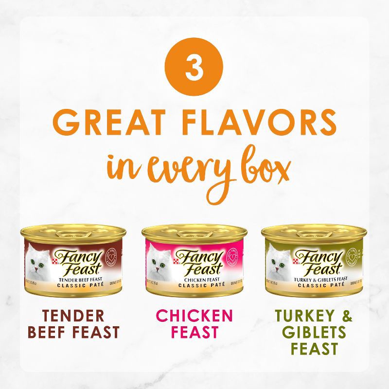 slide 6 of 6, Purina Fancy Feast Classic Paté Variety Pack Chicken, Turkey & Beef Flavor Wet Cat Food Cans - 3oz/24ct, 24 ct; 3 oz