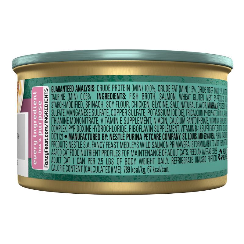 slide 2 of 9, Purina Fancy Feast Medleys In a Classic Sauce Gourmet Wet Cat Food with Fish Wild Salmon Primavera with Garden Vegetable & Greens - 3oz, 3 oz
