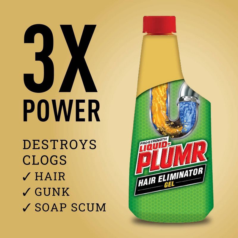 slide 3 of 10, Liquid-Plumr Pro-Strength Unscented Clog Remover & Hair Eliminator Gel - 16 fl oz: Plastic Bottle Drain Cleaner, 16 fl oz