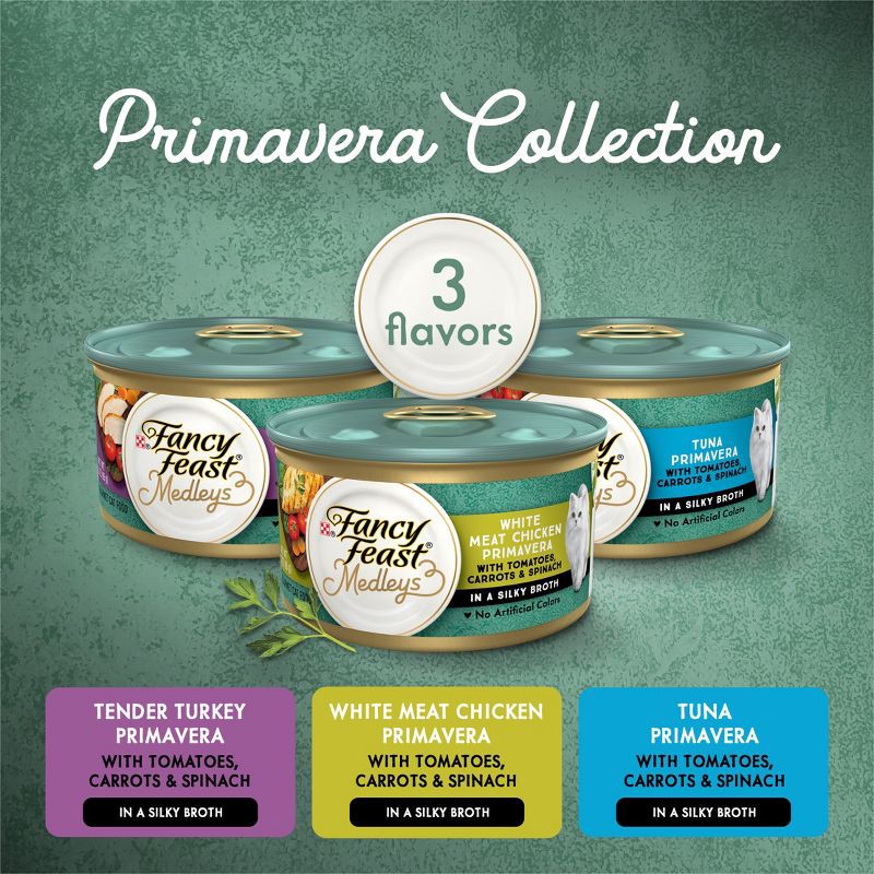 slide 3 of 11, Purina Fancy Feast Medleys with Tuna,Chicken and Turkey Gourmet Wet Cat Food In a Classic Sauce Primavera Collection - 3oz/12ct Variety Pack, 12 ct; 3 oz