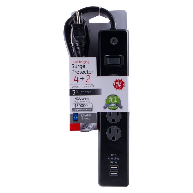 slide 5 of 5, General Electric GE 4 Outlet Surge Protector Power Strip with 2 USB Ports, 1 ct