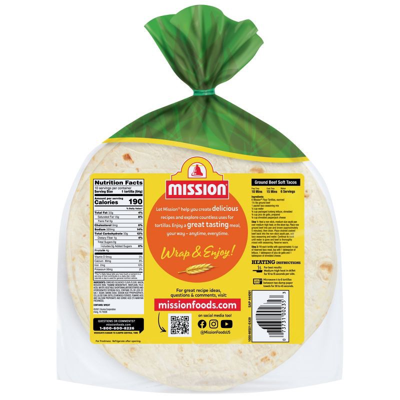 slide 2 of 4, Mission Taco Size Soft & Fluffy Homestyle Flour Tortillas - 22.5oz/10ct, 22.5 oz, 10 ct