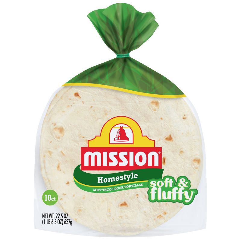 slide 1 of 4, Mission Taco Size Soft & Fluffy Homestyle Flour Tortillas - 22.5oz/10ct, 22.5 oz, 10 ct