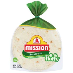 Mission Taco Size Soft & Fluffy Homestyle Flour Tortillas - 22.5oz/10ct