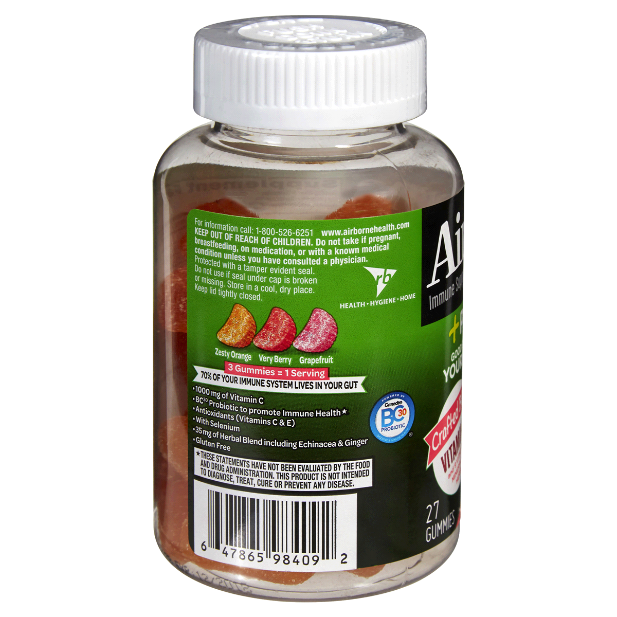 slide 3 of 3, Airborne Immune Support Supplement Plus Probiotic Assorted Fruit Flavors, 27 ct