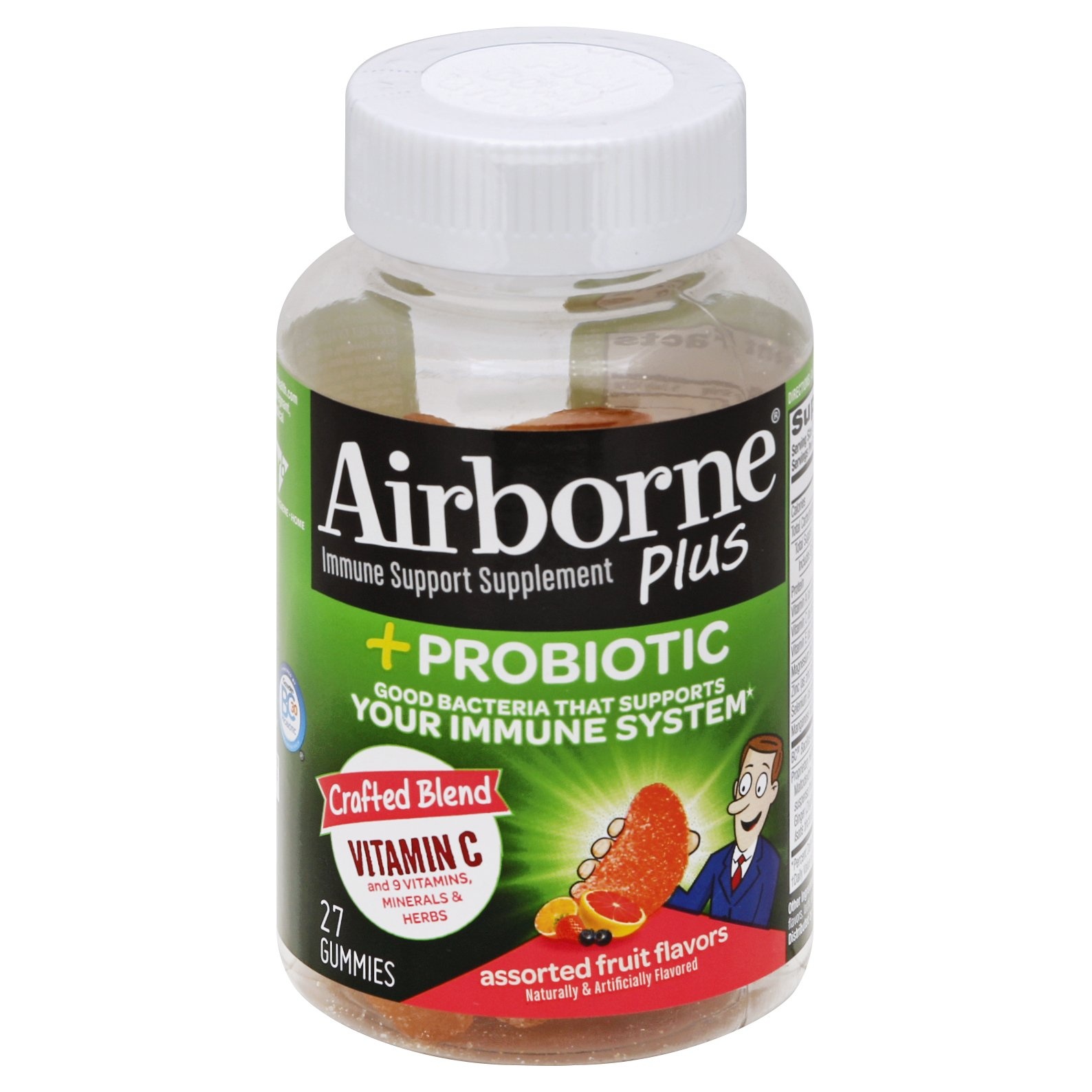 slide 1 of 3, Airborne Immune Support Supplement Plus Probiotic Assorted Fruit Flavors, 27 ct