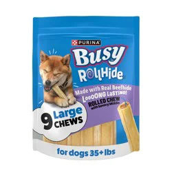 Purina Busy Rawhide Chewy Beef Flavored Bones Rollhide Dog Treats Pouch - S/M - 9ct