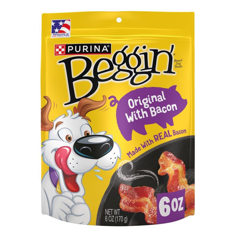 slide 1 of 10, Purina Beggin' Strips Original Bacon and Pork Flavor Chewy Training Dog Treats - 6oz, 6 oz