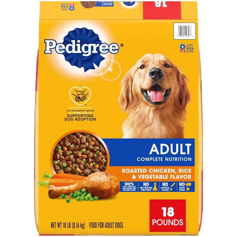 slide 1 of 9, Pedigree Roasted Chicken, Rice & Vegetable Flavor Adult Complete Nutrition Dry Dog Food - 18lbs, 18 lb