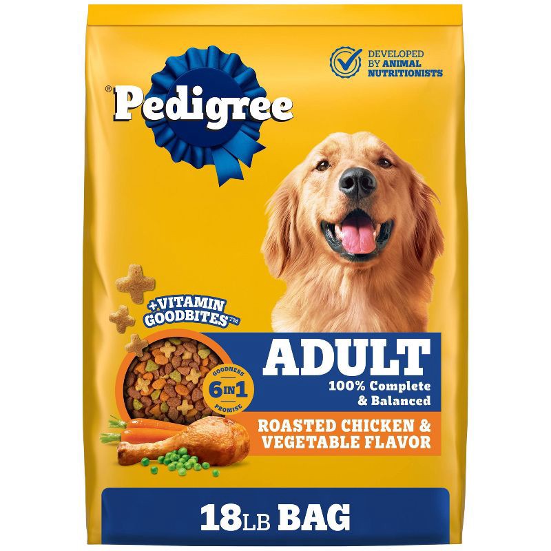 slide 1 of 14, Pedigree Roasted Chicken, Grain and Vegetable Flavor Adult Dry Dog Food - 18lbs, 18 lb