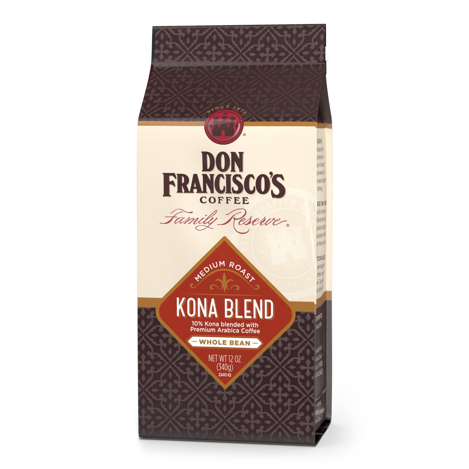 slide 1 of 10, Don Francisco's Family Reserve Kona Blend Medium Roast Whole Bean Coffee, 12 oz