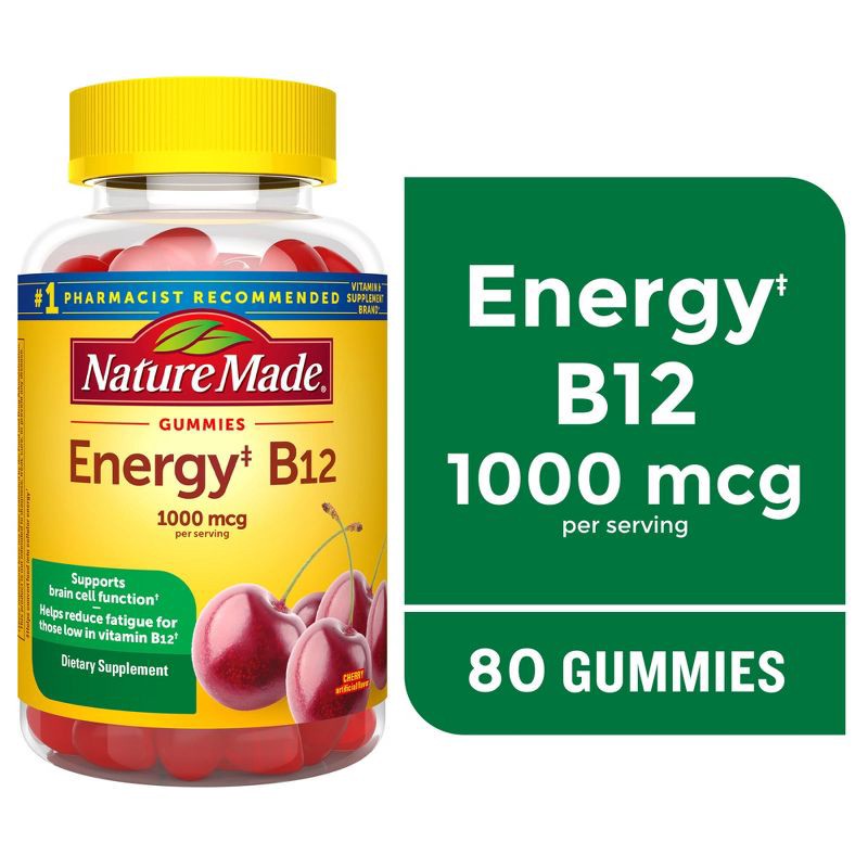 slide 3 of 16, Nature Made Energy Vitamin B12 1000 mcg Gummies - Cherry & Mixed Berry - 80ct, 80 ct