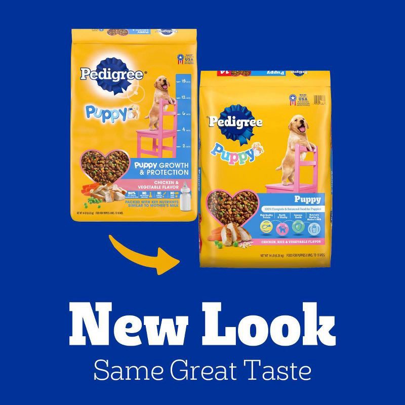 slide 10 of 12, Pedigree Chicken, Grain, Rice and Vegetable Flavor Puppy Dry Dog Food - 14lbs, 14 lb