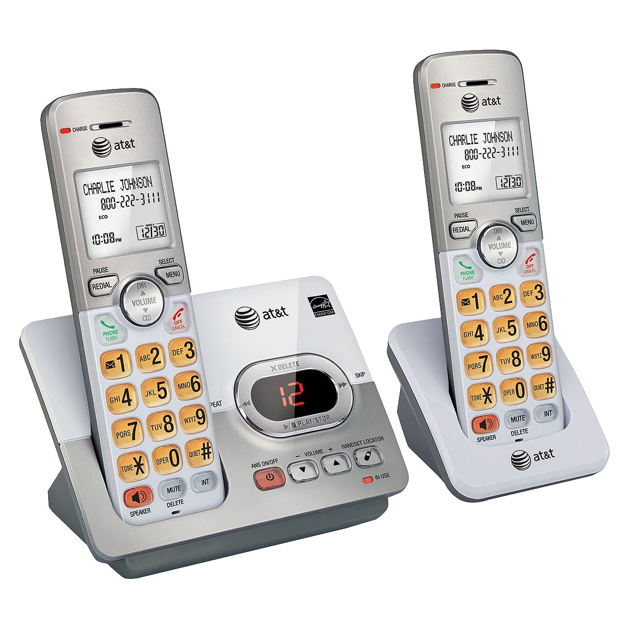 slide 1 of 3, AT&T EL52203 DECT 6.0 Expandable Cordless Phone System with Answering Machine, 2 Handsets - Silver, 1 ct