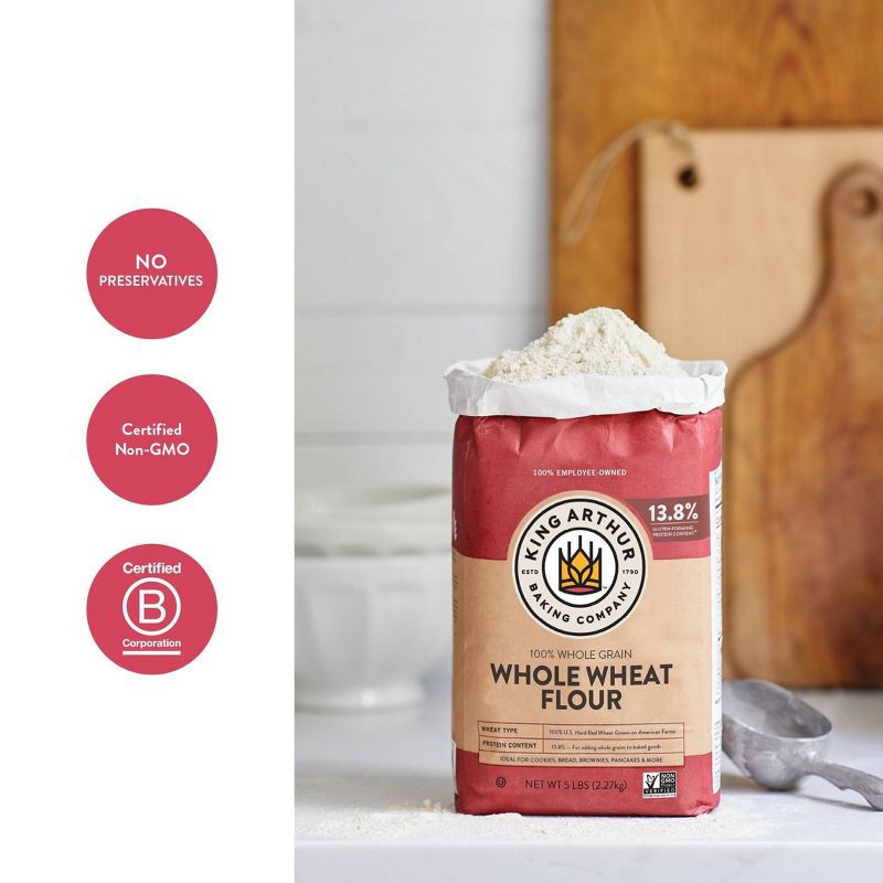 slide 3 of 8, King Arthur Flour Whole Wheat Flour - 5lbs, 5 lb