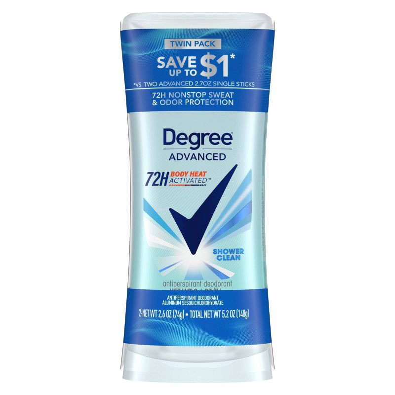 slide 2 of 9, Degree Advanced Montionsense Shower Clean 72-Hour Antiperspirant & Deodorant - 2.6oz/2pk, 2 ct; 2.6 oz