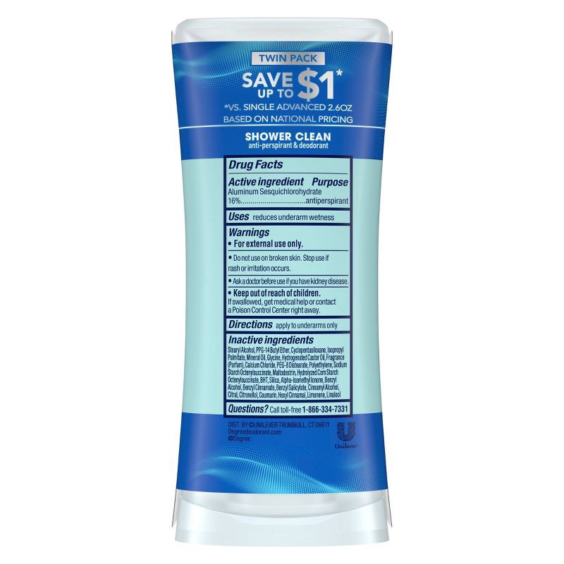 slide 3 of 9, Degree Advanced Montionsense Shower Clean 72-Hour Antiperspirant & Deodorant - 2.6oz/2pk, 2 ct; 2.6 oz