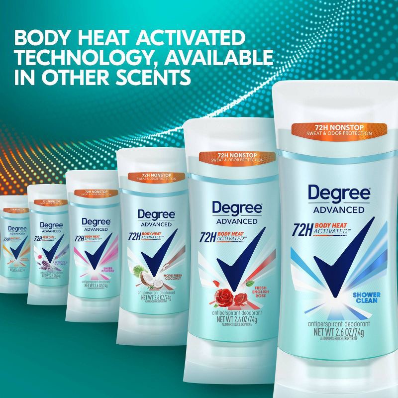 slide 6 of 9, Degree Advanced Montionsense Shower Clean 72-Hour Antiperspirant & Deodorant - 2.6oz/2pk, 2 ct; 2.6 oz