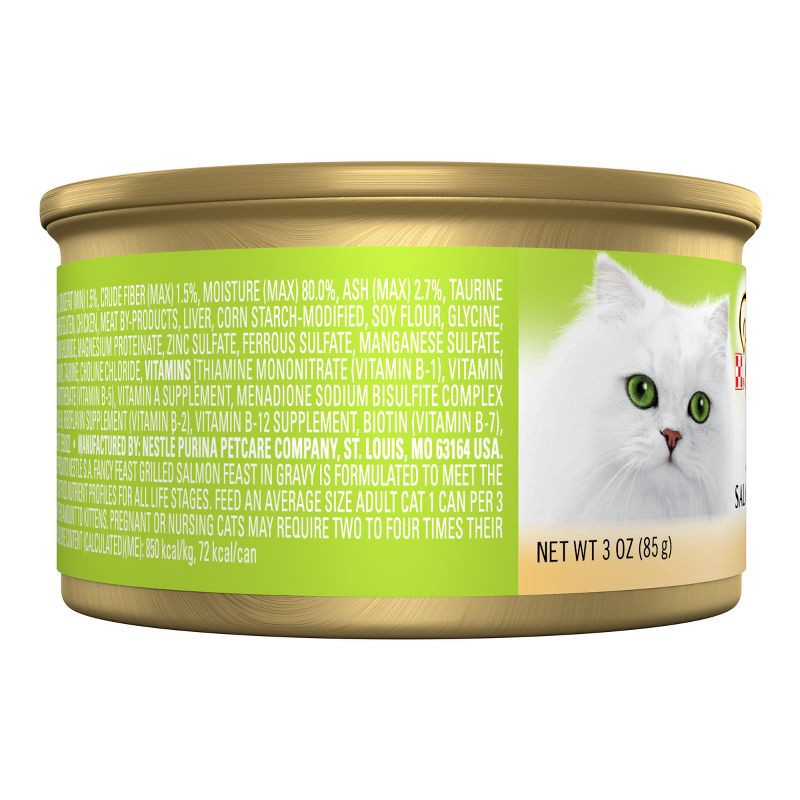 slide 4 of 5, Purina Fancy Feast Grilled Gourmet Wet Cat Food Salmon, Fish, Seafood Feast In Gravy - 3oz, 3 oz