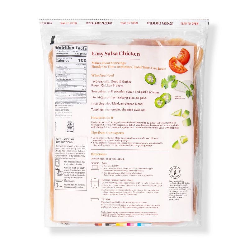 slide 2 of 3, No Antibiotics Ever Boneless & Skinless Chicken Breast - Frozen - 40oz - Good & Gather™, 40 oz