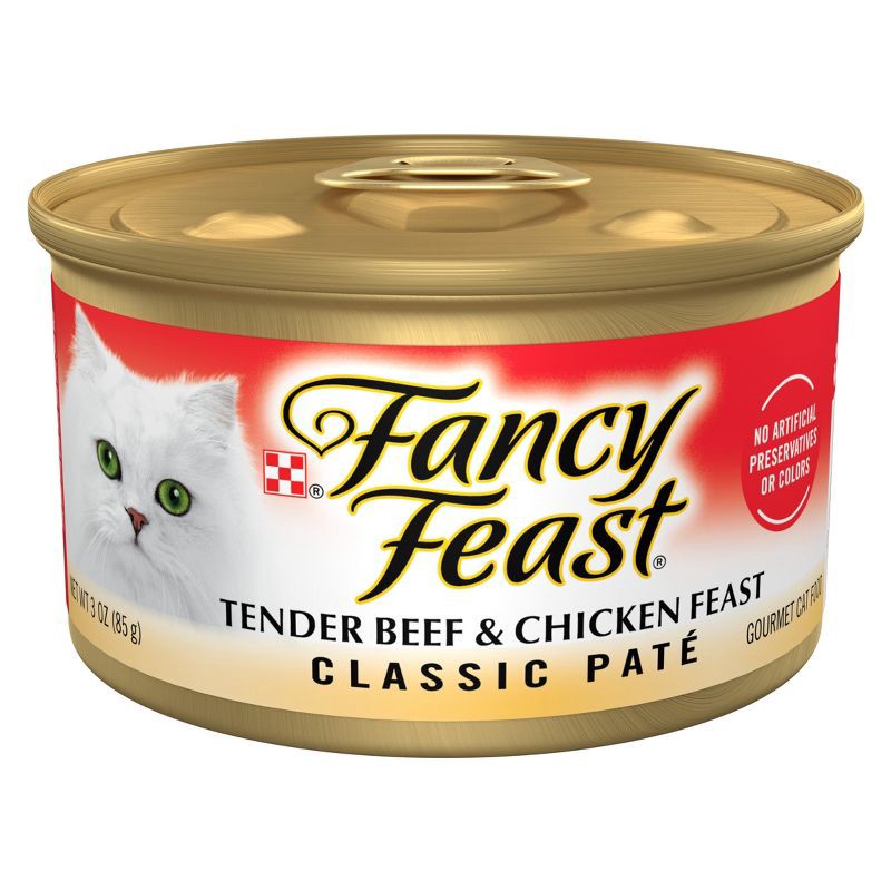 slide 1 of 9, Purina Fancy Feast Classic Paté Gourmet Wet Cat Food Tender Beef & Chicken Feast - 3oz, 3 oz